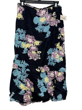 Emma James Black Floral Print Linen Blend Skirt Size 8 Mid-Length NWT